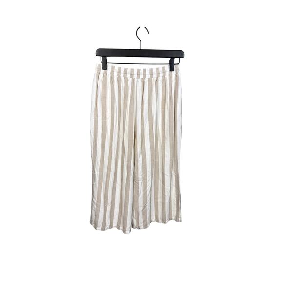 Allie Rose Rayon Pants Set Crop Top Loose Flowy Fit Tan White Stripe Size S - Picture 2 of 11